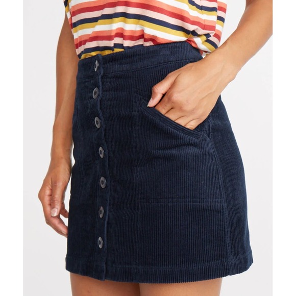 Marine Layer Corduroy Navy Blue Skirt Womens Sz 12 Button Front Pockets Academia - Picture 1 of 9